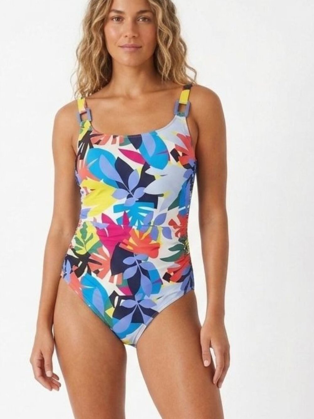 Anne Cole Womens Size 16 Tropical Leaf One-Piece Swimsuit Ruched Body Suit Flora